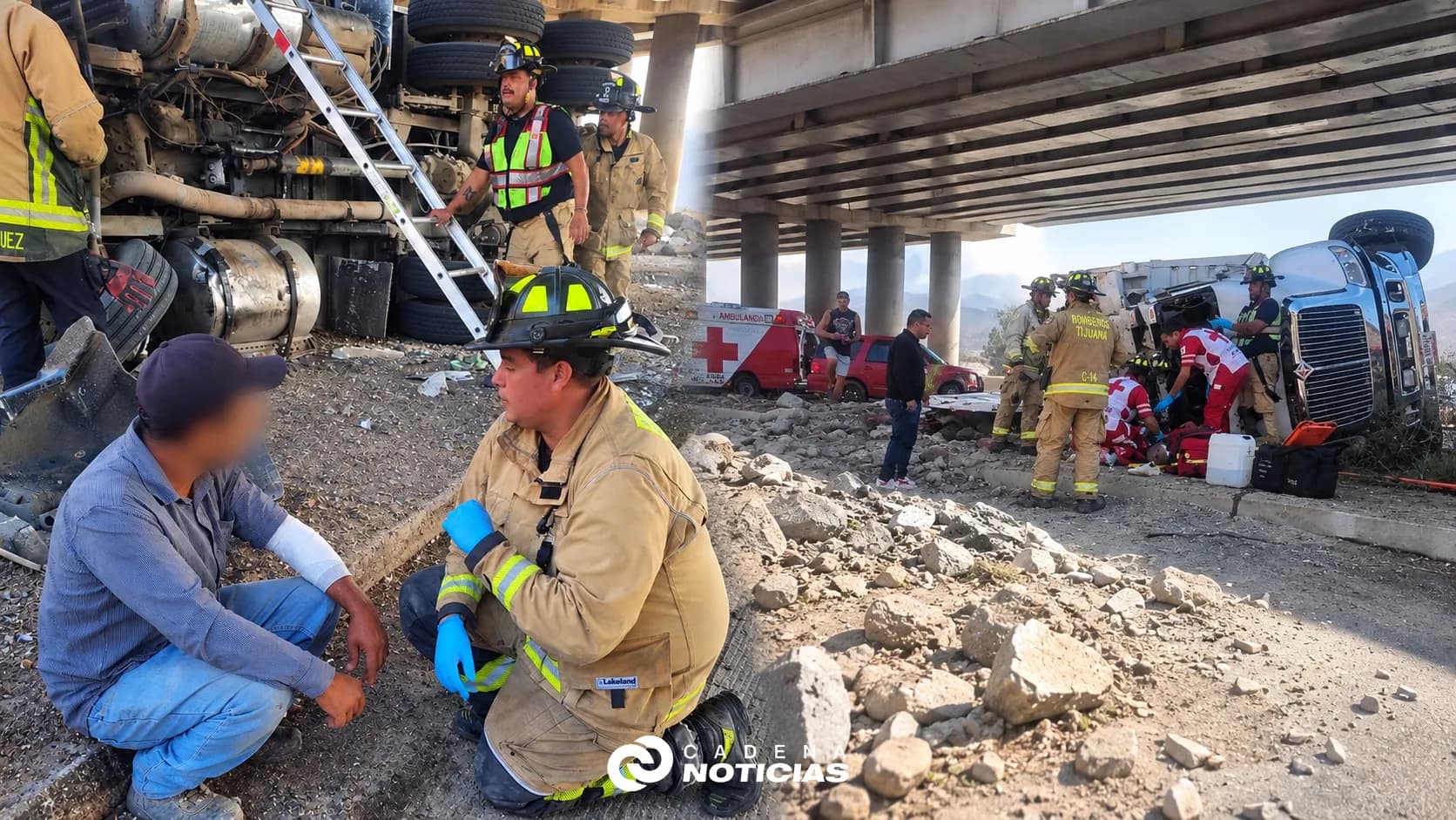 Dos hombres mueren tras volcadura de dompe cargado con piedras en Tijuana