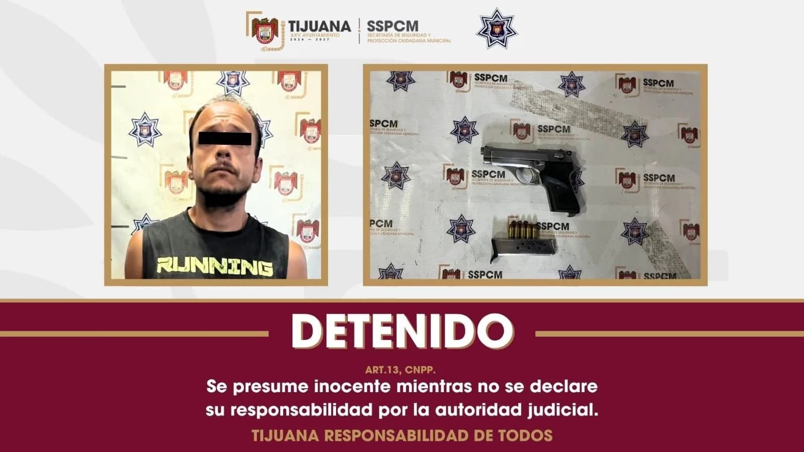 Detiene Policía Municipal a un hombre en posesión de un arma de fuego